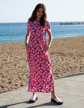 Load image into Gallery viewer, Women's Red Leaf Print Jersey Maxi Dress with Pockets
