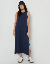 Load image into Gallery viewer, Women's Navy Sleeveless Jersey Midi Dress with Pockets
