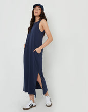 Load image into Gallery viewer, Women's Navy Sleeveless Jersey Midi Dress with Pockets
