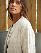 Load image into Gallery viewer, Women's Beige Cable Knit Zip-Up Bomber Jacket
