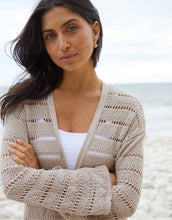 Load image into Gallery viewer, Women's Stone Longline Crochet Cardigan
