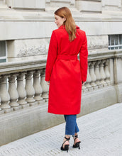 Load image into Gallery viewer, Women's Red Collared Belted Formal Coat
