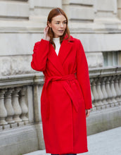 Load image into Gallery viewer, Women's Red Collared Belted Formal Coat
